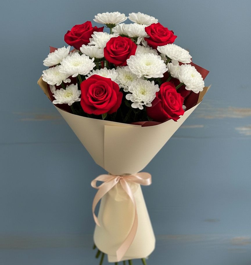 Букет цветов из: Розы и Хризантемы в Мамонтово Алтайский край