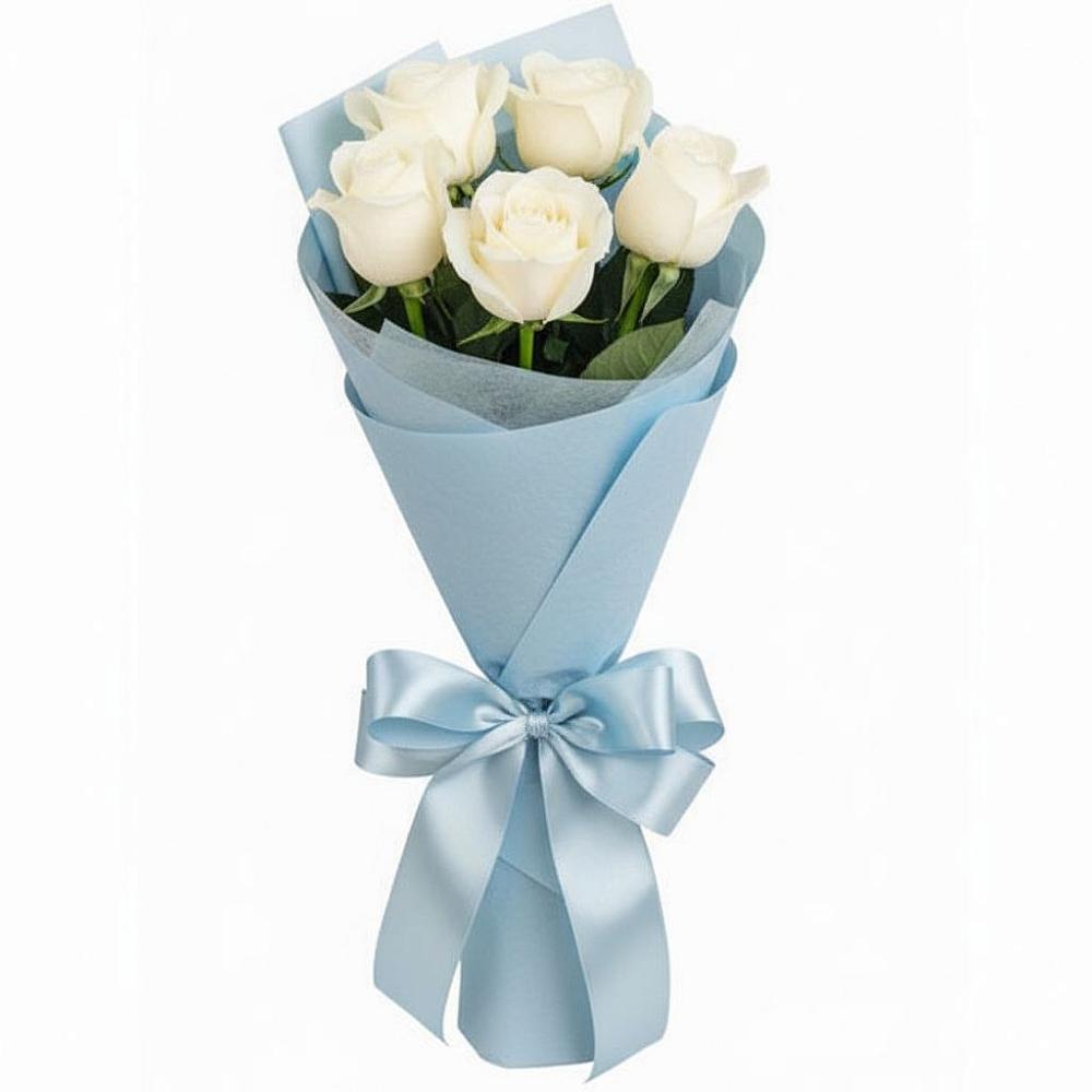 Букет 5 Белых роз Проуд в Мамонтово Алтайский край