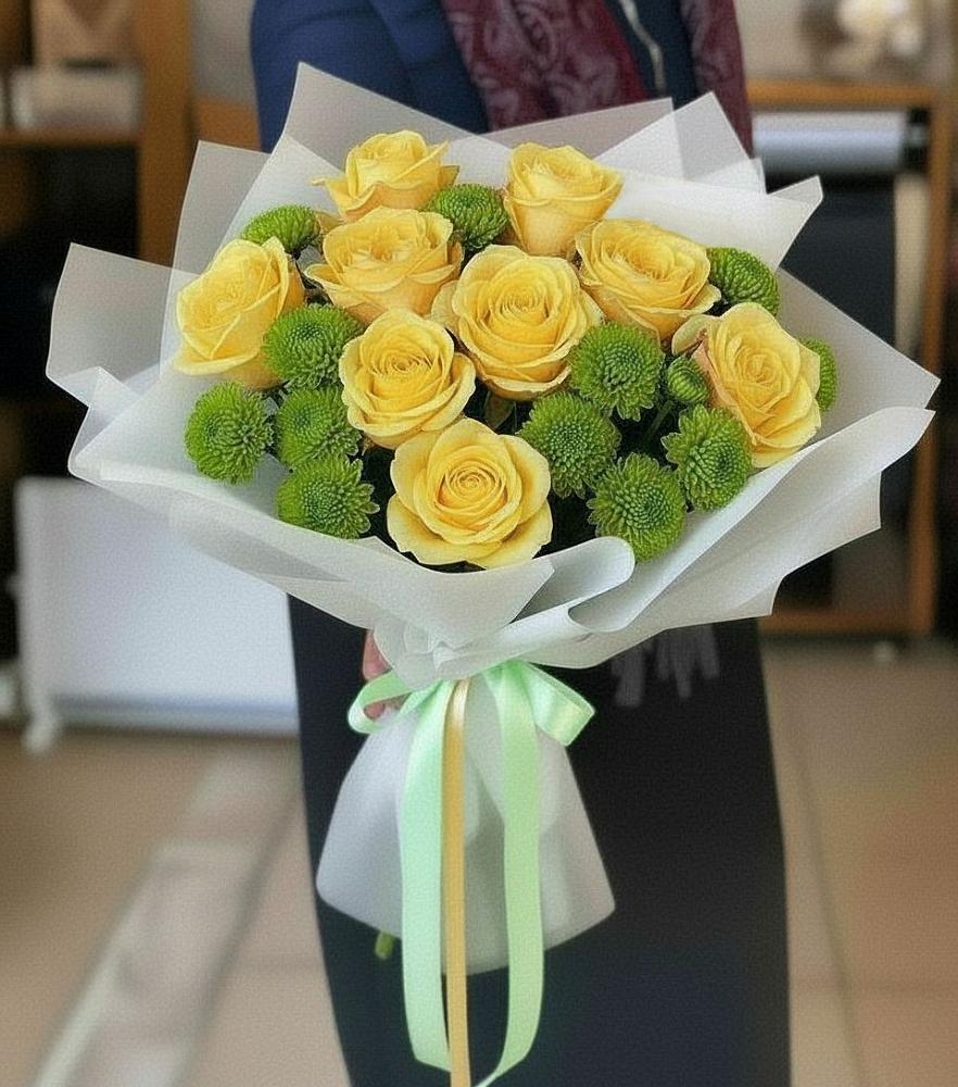 Букет цветов из: Хризантемы и Розы в Мамонтово Алтайский край