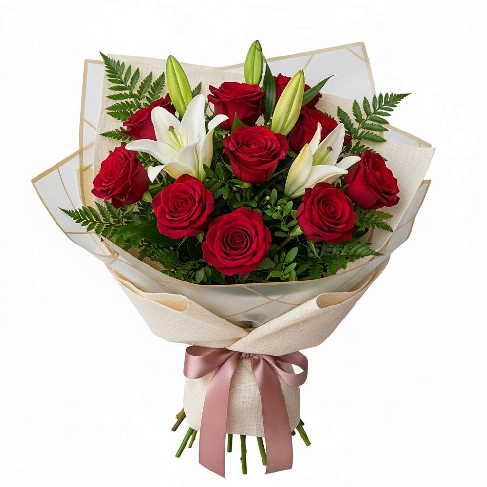 Букет цветов из: Лилии и Розы в Мамонтово Алтайский край