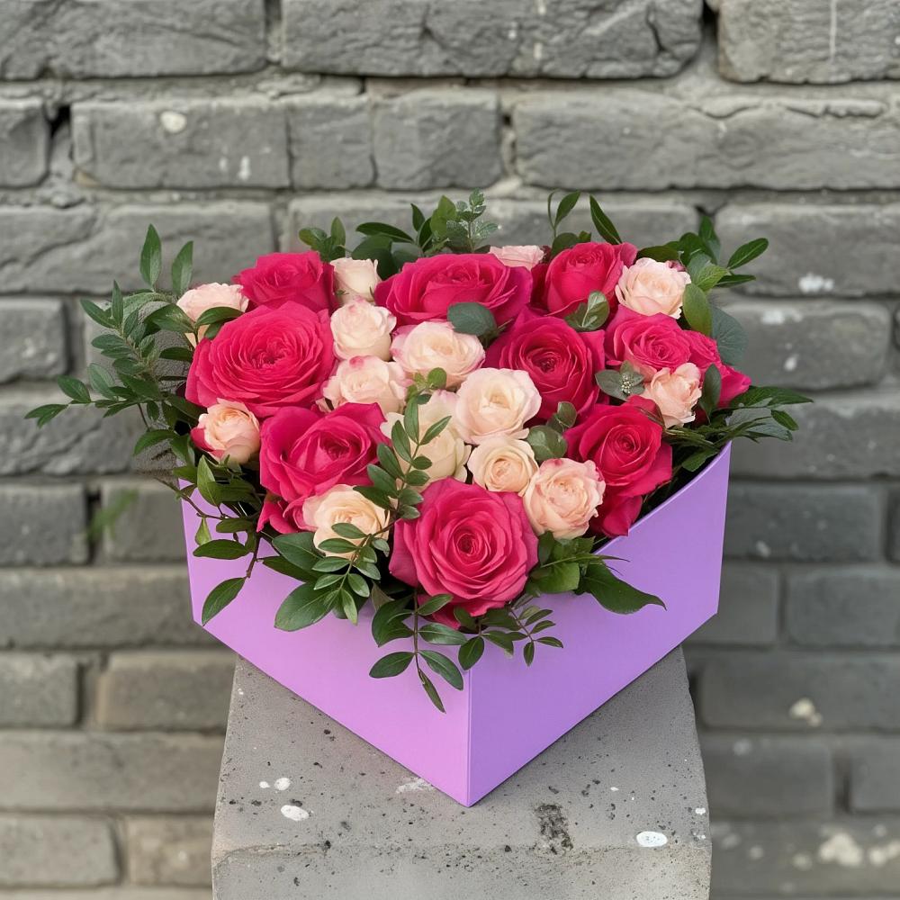 Цветочная композиция из Розы в коробке в Мамонтово Алтайский край