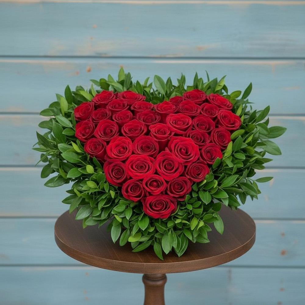 Цветочная композиция из Розы в виде сердца в Мамонтово Алтайский край