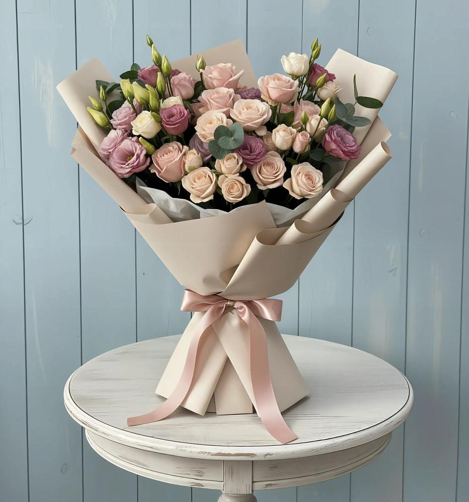 Букет цветов из: Розы и Лизиантусы в Мамонтово Алтайский край