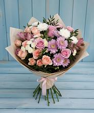 Букет цветов из:  Хризантемы, Розы и Альстромерии в Мамонтово Алтайский край